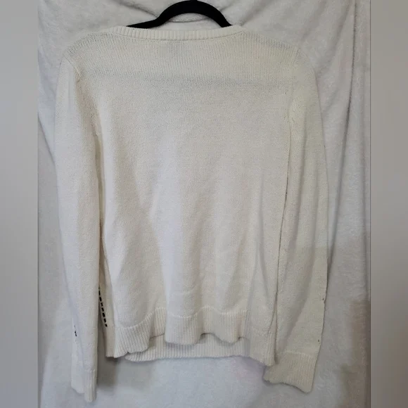 TALBOTS Women's M Velvet Ribbon Sweater Cream Cable Knit Black Ribbon Sweater - Picture 6 of 6